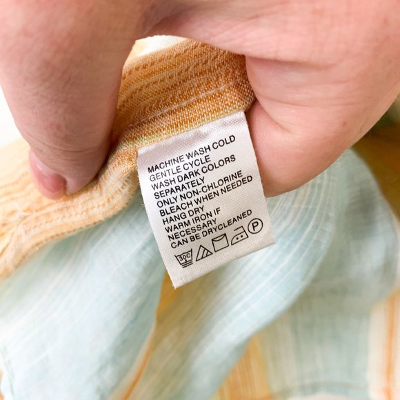Tommy Bahama linen vertical striped orange blue button up L - Picture 7 of 8